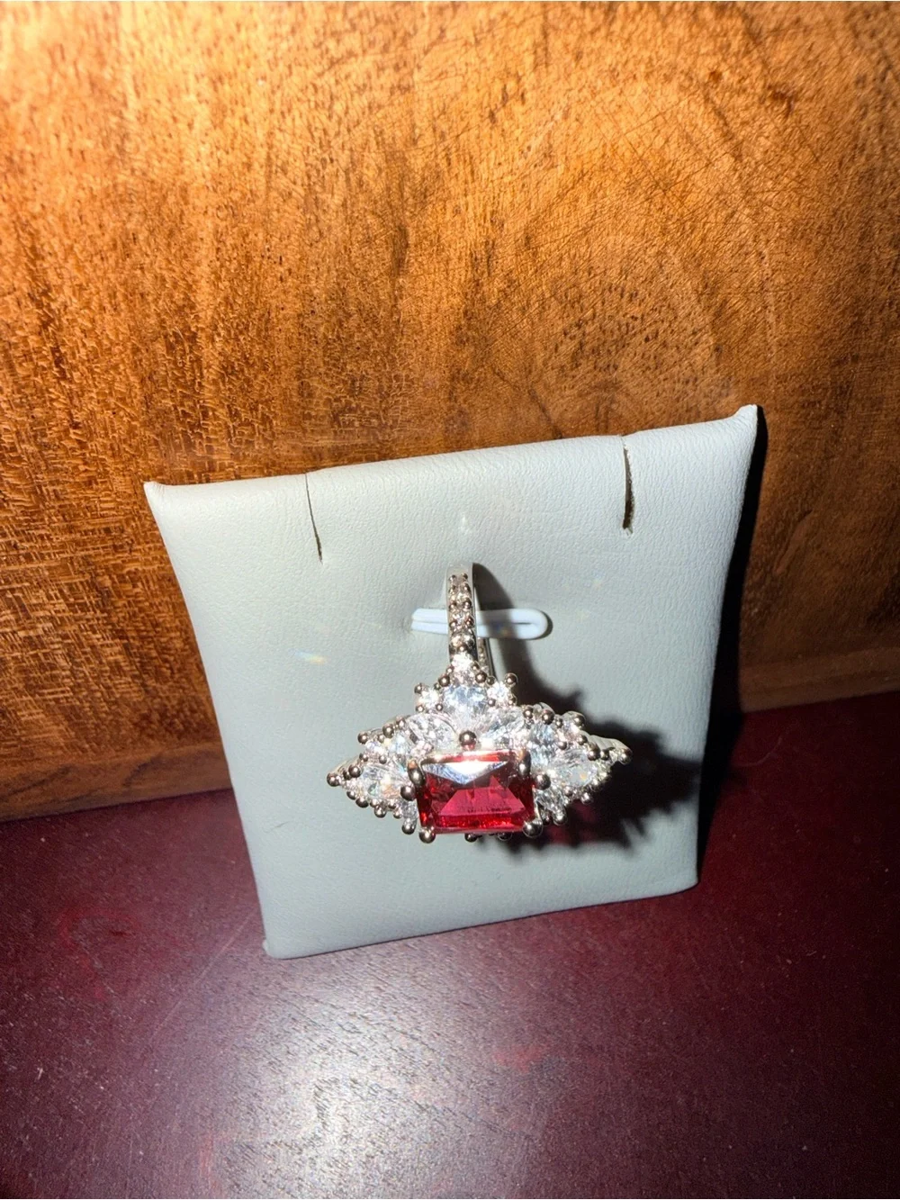Elegant Red Ruby and Cubic Zirconia Statement Ring - Picture 3 of 3